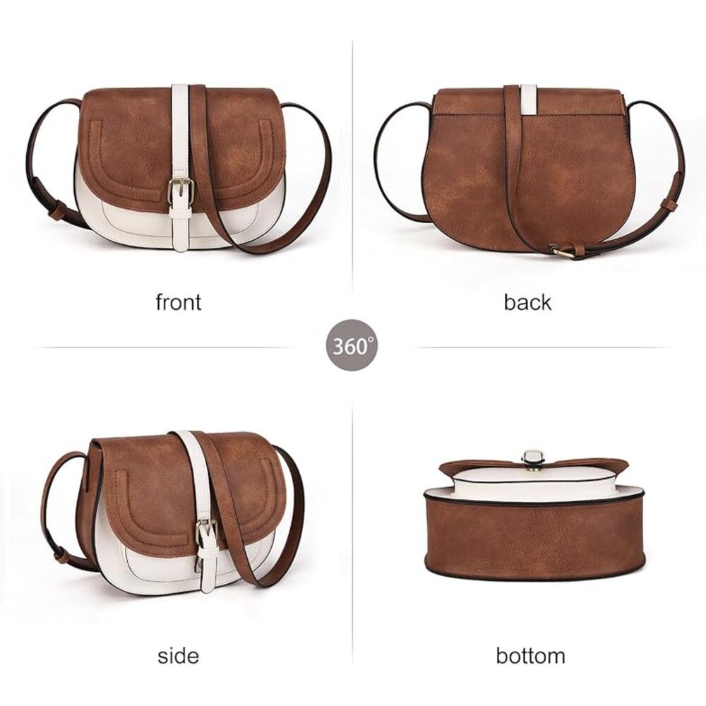 Women Brown Bei Imported Vegan Leather Small Saddle Crossbody Bags - Picture 3 of 4